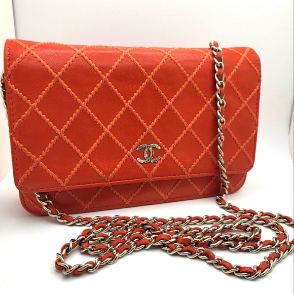 CHANEL Handbags - CHANEL RARE Orange Diamond Wild Stitch Lambskin WOC Crossbody